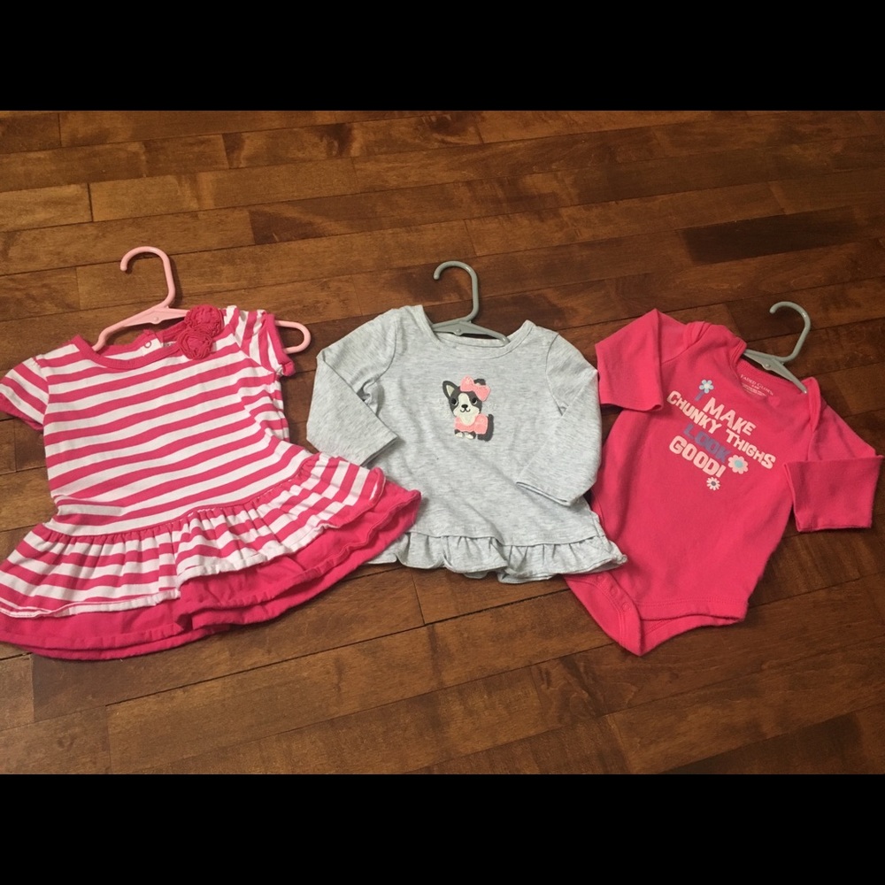💕CUTE💕 3 Infant Girl Pink & Gray Tops Size 6 Mo